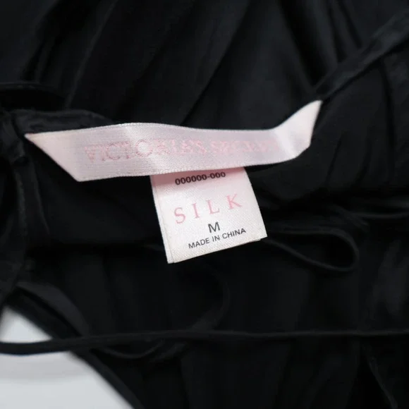 VTG Y2K Victorias Secret Black 100% Silk Cowl Neck Open Back Mini Slip Dress M - Picture 3 of 10